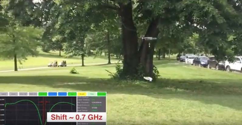 Photonic sensor attached to a drone mapping temperature distribution. (Credit: Washington University)