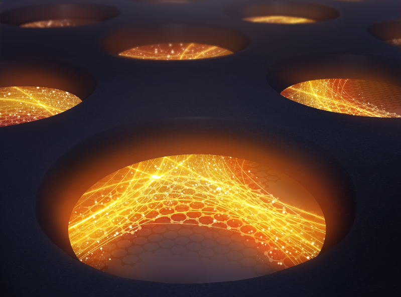 An illustration of graphene inside hexagonal boron nitride, made by the Technical University of Denmark (DTU)